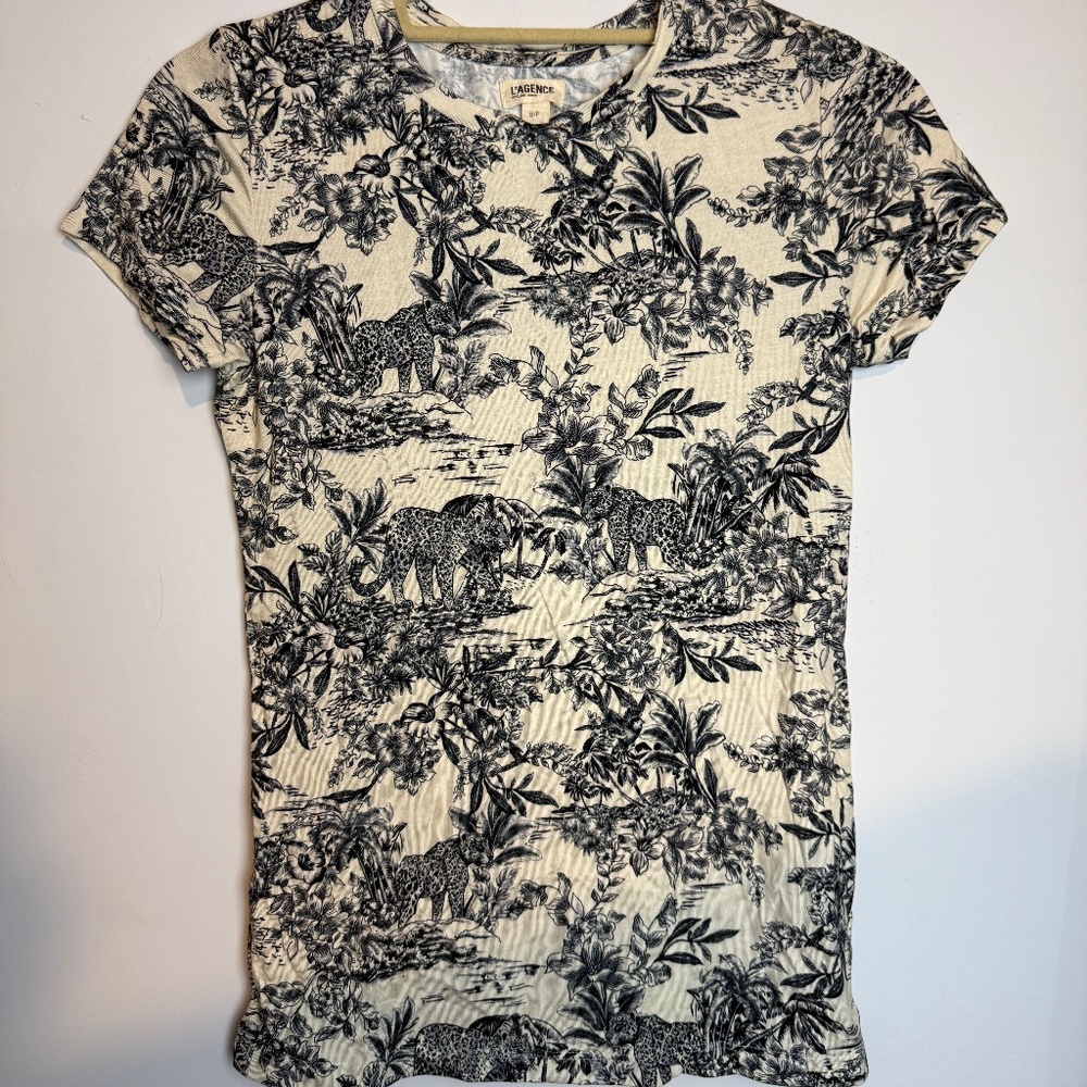 L’AGENCE Safari Print T-Shirt – Black & White – Size Small